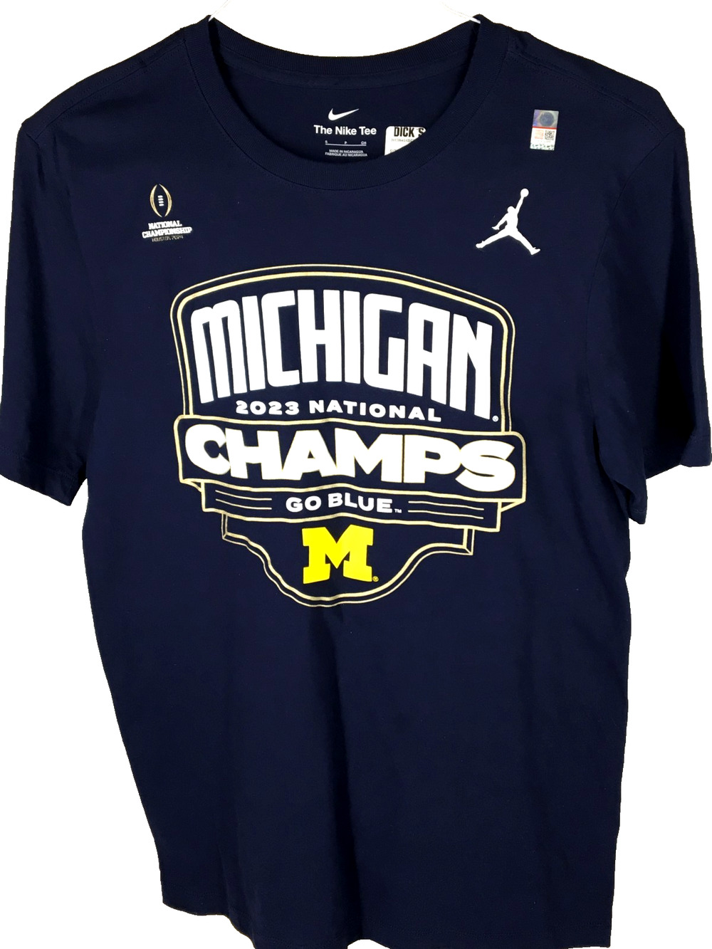 NWT Nike Michigan Wolverines 2023 National Champs Football Short Sleeve Shirt S